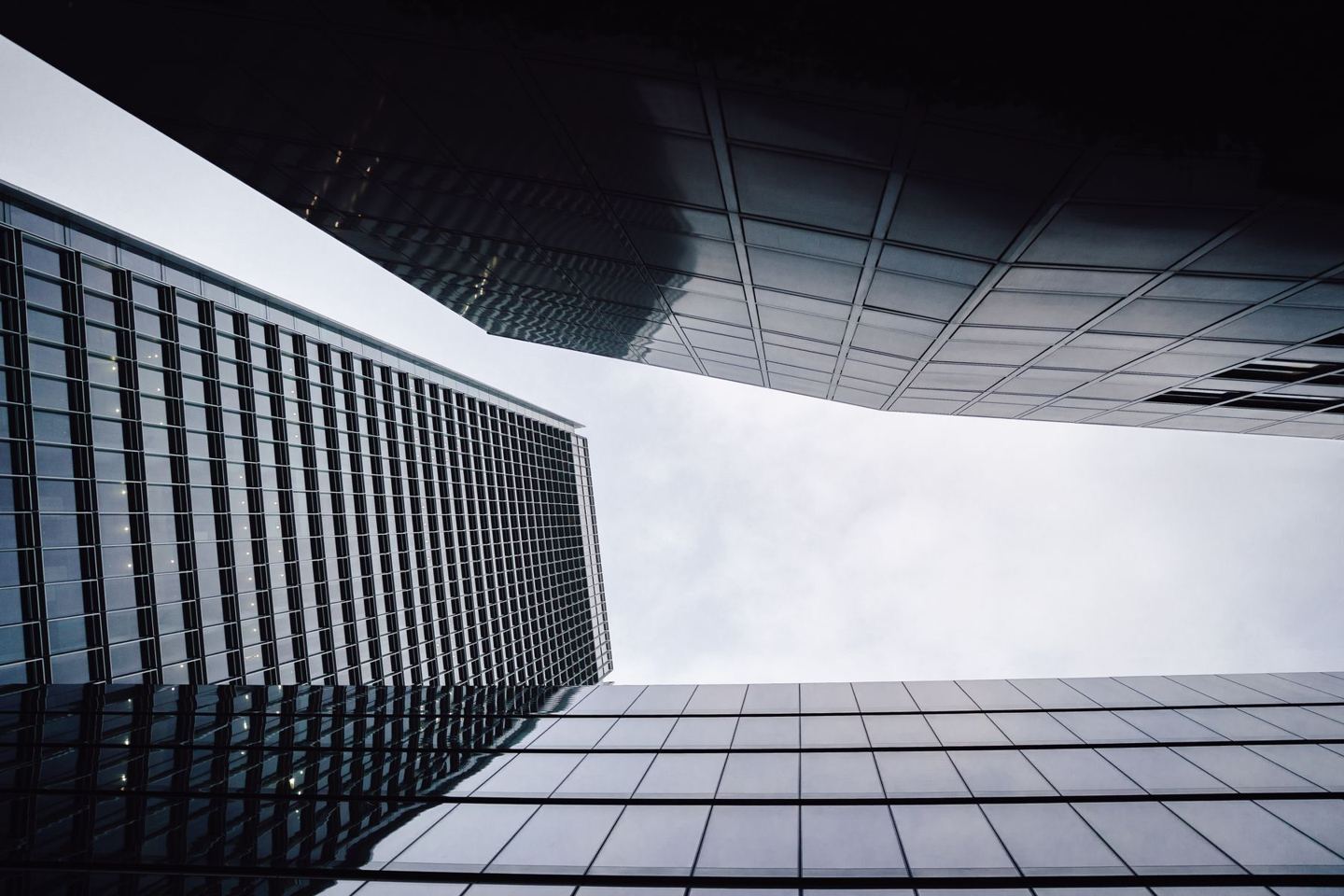 Geometric view of glass towers in a global financial district